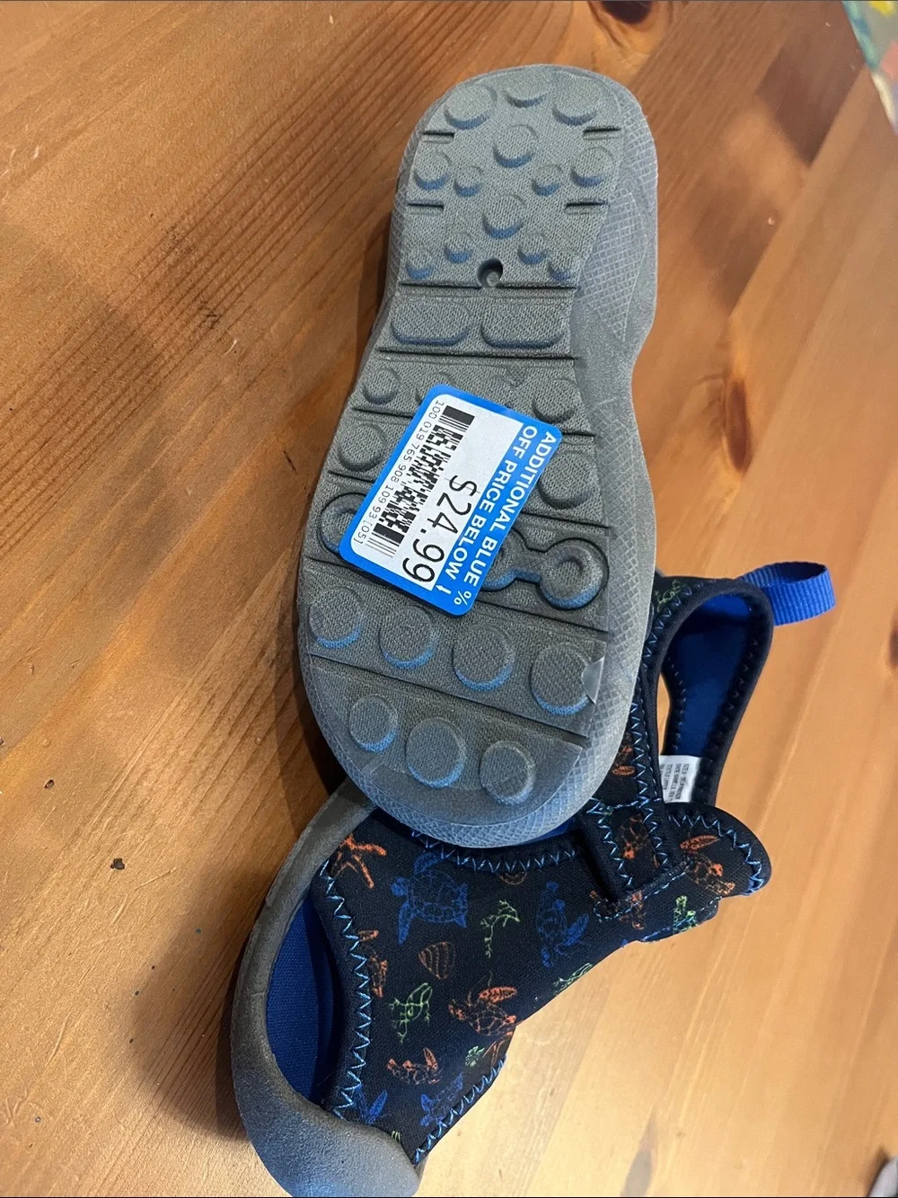 Kids Navy Blue Water Shoes with Sea Creature Print